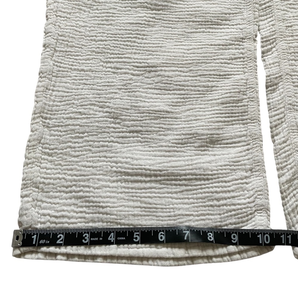 Mango Wide Leg Pants Pull On Drawstring 100% Cotton Cream Coastal Lightweight - Picture 8 of 8